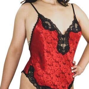 Indulgence 1990s Vintage Red Lace Lingerie Bodysuit Small Boudoir Sexy Goth